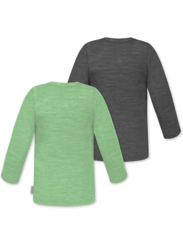 Normani Outdoor Sports 2er Pack Baby Merino Longsleeve Taupo in Grün/Anthrazit