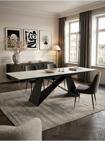 KADIMA DESIGN Esszimmertisch 180 - 260 cm Ausziehbar Keramik Glas , in Weiß