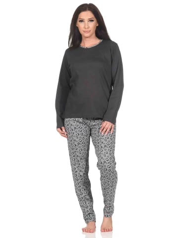 NORMANN Schlafanzug Pyjama langarm Animal Print in anthrazit