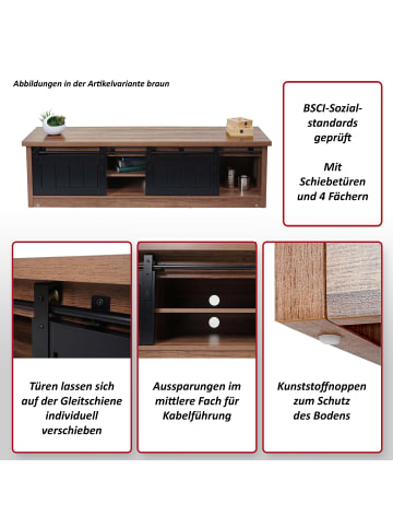 MCW TV-Rack K75 mit Schiebetüren und Staufächer, Naturfarben