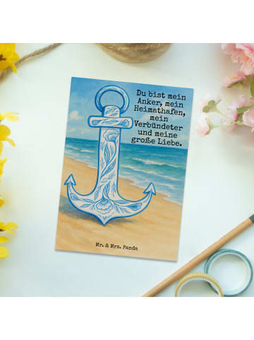 Mr. & Mrs. Panda Postkarte Anker Blau Design mit Spruch in Weiß