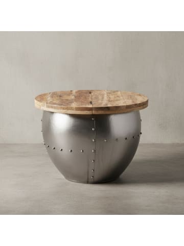 KADIMA DESIGN Couchtisch SERCHIO, rund, Industrial-Stil, Massivholz/Metall, Stauraum