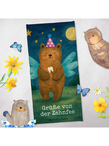 Mr. & Mrs. Panda Strandtuch Bär Zahnfee Design mit Spruch in Blau Pastell