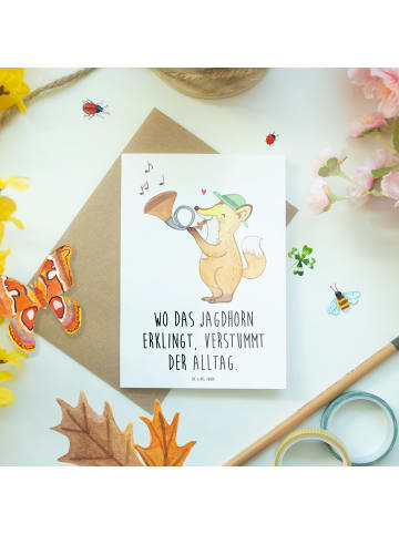 Mr. & Mrs. Panda Glückwunschkarte Jagdhorn Melodie mit Spruch in Weiß