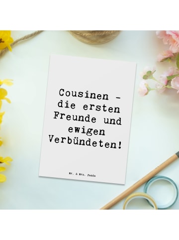 Mr. & Mrs. Panda Postkarte Spruch Cousine Freunde mit Spruch in Weiß