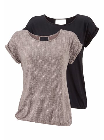 LASCANA Kurzarmshirt in taupe-gemustert, schwarz