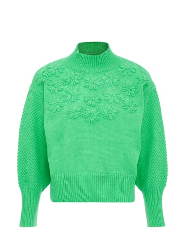 myMo Damen Pullover Mit Blumenstick in GRÜN