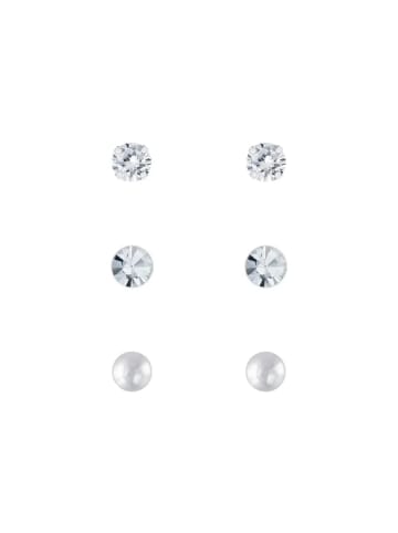 Alexander York Ohrstecker-Set Crystal, Diamond, Pearl in 925 Sterling Silber, 3-tlg.