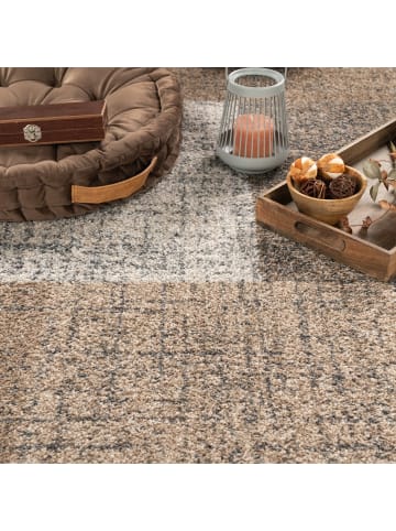 KADIMA DESIGN Teppich Kurzflor Geometrisches Blockmuster Wohnzimmer schmutzabweisend in Braun