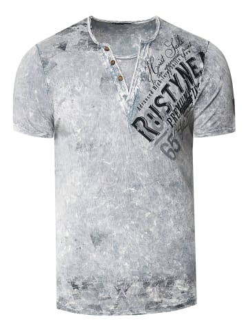 Rusty Neal V-Neck T-Shirt Verwaschen mit Seitlichem Logo Print in Grau