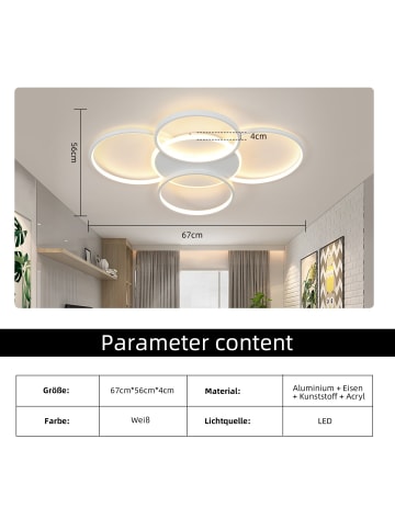 ZMH Deckenleuchte LED in weiß 5-flammige Ringe dimmbar 70W Wohnzimmerlampe L 67cm