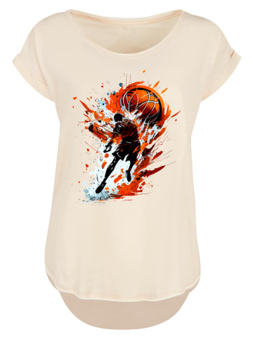 F4NT4STIC Long Cut T-Shirt Basketball Splash Orange Sport LONG in Whitesand