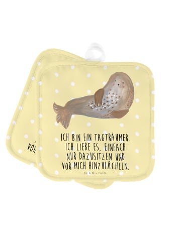 Mr. & Mrs. Panda Topflappen Robbe Lachen mit Spruch in Gelb Pastell