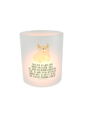Mr. & Mrs. Panda Windlicht aus Glas Corgie mit Spruch in Transparent