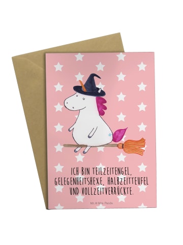Mr. & Mrs. Panda Motivkarte Einhorn Hexe mit Spruch in Rot Pastell
