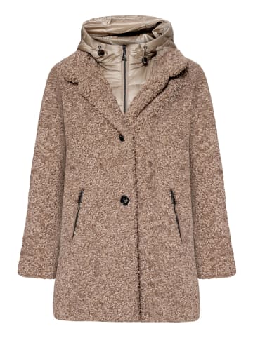 AMBER & JUNE Plüschjacke mit abnehmbarem Westenteil in Braun