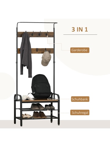 HOMCOM Garderobenständer in Schwarz  &  Natur 72L x 34B x 185H cm