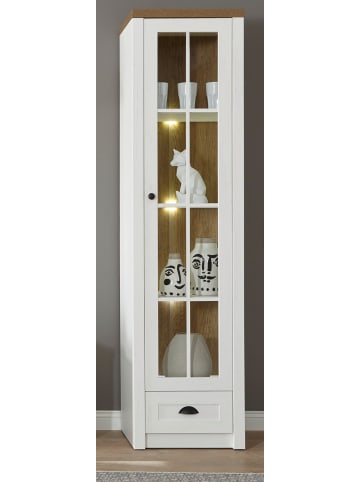 Furn.Design Vitrine weiß Pinie, Eiche hell Landhaus, Vitrinenschrank 50 x 198 cm