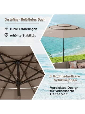 COSTWAY 300cm Sonnenschirm windfest stabil in Khaki