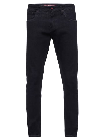 Rusty Neal Black Denim Jeans Hose "MELVIN" Slim Fit Cotton-Stretch in Black Denim