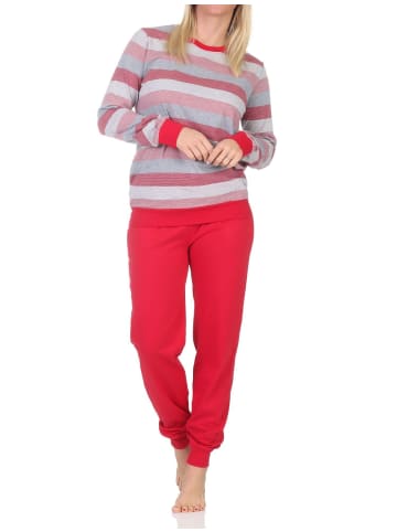 NORMANN Schlafanzug langarm Bündchen Pyjama Blockstreifen - 86950 in rosa