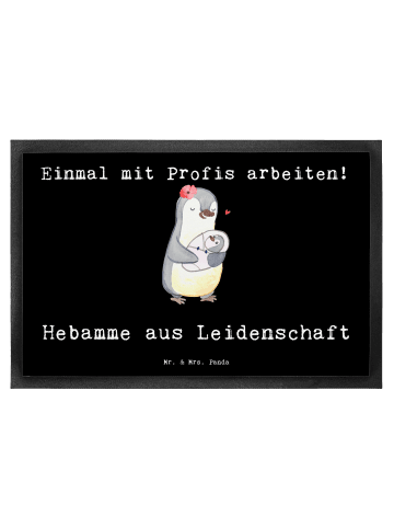 Mr. & Mrs. Panda Schmutzfangmatte Hebamme Leidenschaft mit Spruch in Schwarz