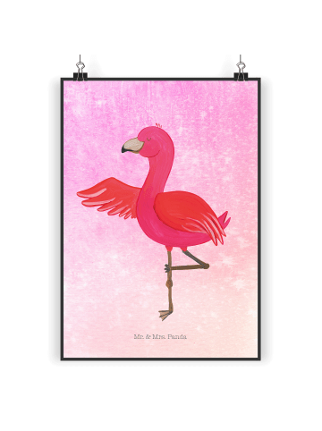Mr. & Mrs. Panda Poster Flamingo Yoga ohne Spruch in Aquarell Pink