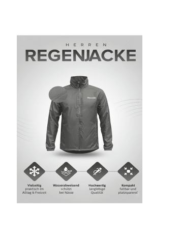 PAULGOS Herren Regenjacke Funktionsjacke in Dunkelgrau