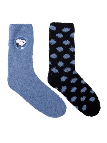 Snoopy 2er Pack The Peanuts Snoopy Kuschelsocken warme Socken in blau/schwarz