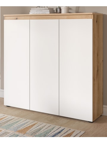 Inn.Furn Kommode weiß, Evoke Eiche 105 x 11 cm, Anrichte mit 10 Fächern