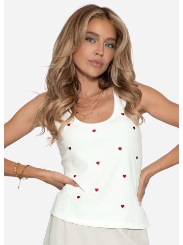 SASSYCLASSY Top mit roter Herzstickerei in Weiß