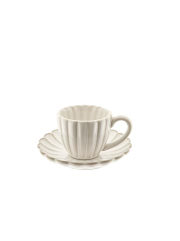 Almina Bloomy Mokkatassen-Set mit Untertellern 75 ml aus Porzellan - 12-tlg in Weiß