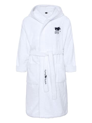Polo Sylt Bademantel mit Logos, Gürtel und aufgesetzten Taschen in Weiß