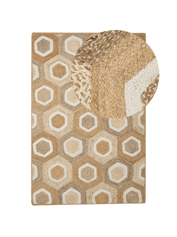 Beliani Kurzflor BASOREN in Beige/Weiß - (W) 200 x (L) 300 cm