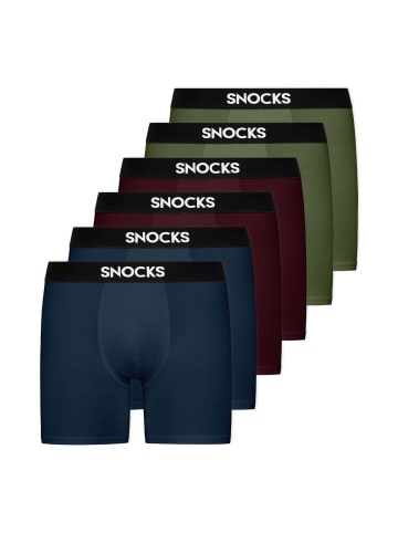 SNOCKS Lange Boxershorts Mix (Rot/Olive/Blau) 6 Stück