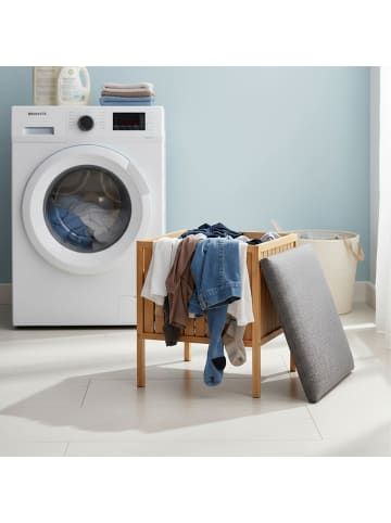 relaxdays Wäschekorb in Natur/ Grau - (B)39 x (H)52 x (T)39 cm