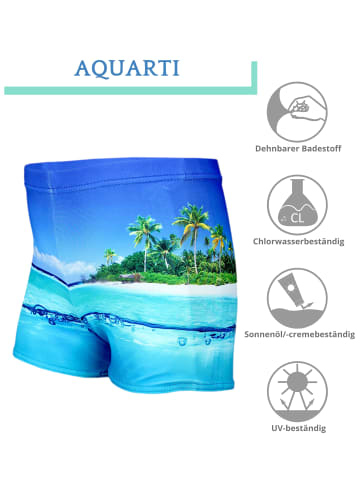 Aquarti Jungen Badehose Gestreift mit Motiven in blau