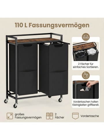 VASAGLE Wäschekorb Brenta in Schwarz-Braun - (B)32 x (H)93 x (T)63 cm
