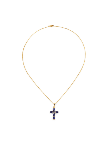 Rafaela Donata Kette Kreuz Sterling Silber Saphir (glasgefüllt) in gelbgold