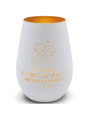 Mr. & Mrs. Panda Kerzenhalter Pinguine Kuscheln mit Spruch in Weiß