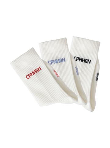 Copenhagen Studios Tennissocken in 3x off white mit farbigem Markenlogo
