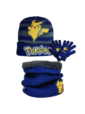 Pokémon Pokemon 3-teiliges Winter Set Schlauchschal & Mütze & Handschuhe in Blau