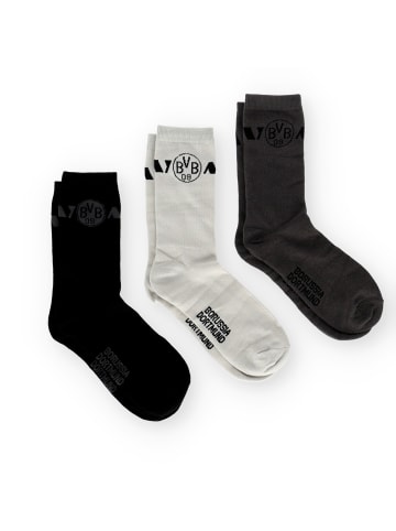 BVB BVB 3er Socken Geschenkset in weiß. grau und schwarz
