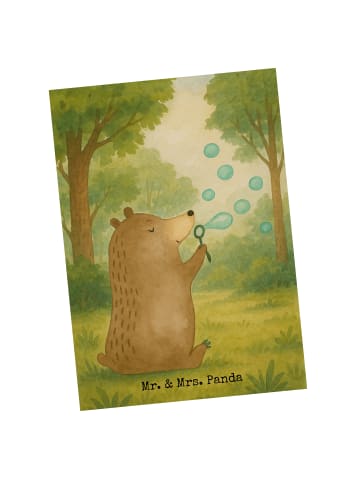 Mr. & Mrs. Panda Postkarte Bär Seifenblasen Design ohne Spruch in Weiß