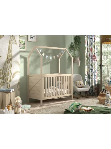 58 aufm Kessel BABYBETT mit Dach Karyl 3-fach höhenverstellbar Kiefer massiv milky