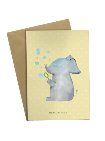 Mr. & Mrs. Panda Beileidskarte Elefant Seifenblasen ohne Spruch in Gelb Pastell