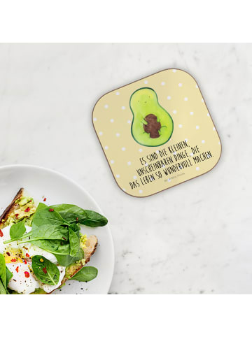 Mr. & Mrs. Panda Tischuntersetzer Avocado Kern mit Spruch in Gelb Pastell