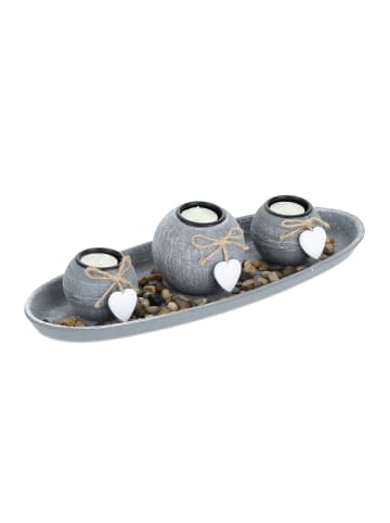 relaxdays Teelichthalter in Grau/ Weiß- (B)38 x (H)8,5 x (T)14 cm
