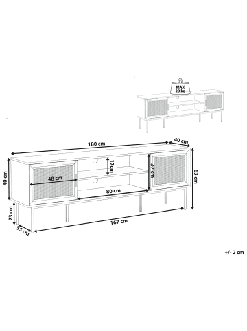 Beliani TV-Möbel PASCO in Braun/Schwarz - (W) 180 x (H) 63 x (L) 40 cm