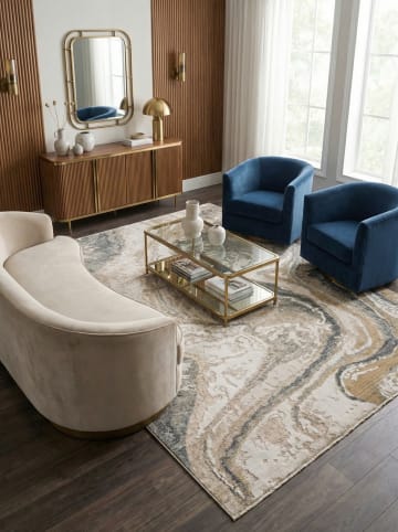 KADIMA DESIGN Teppich Velours Kurzflor, Abstraktes Marmor-Design, Naturtöne